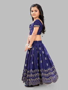 Ensemble Lehenga Choli Shoryam Fashion pour filles, bleu marine, brodé, longueur au sol, coupe classique, vêtements ethniques pour enfants, mélange de soie, Ghagra - Product Image 2