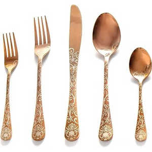 Juego de cubiertos de acero inoxidable chapado en oro rosa impreso Durable resistente al óxido para cenar y ocasiones especiales Acero espejado - Product Image 1