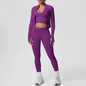 Trendy 3PCS <b>Yoga</b> Tracksuit Women Breathable Sportswear Set Gym Bra Leggings and Athletic <b>Jacket</b> Spandex/Nylon Eco-Friendly - Product Image 5