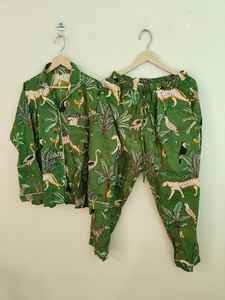 Conjunto de Pijama de Algodón 100% Tejido a Mano con Estampado de Animales de la Selva para Mujer, Mangas Largas, Tela Suave, Ropa de Dormir de Verano, Regalo - Product Image 5