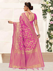 Trendmalls Sari de mariage décontracté en soie Banarasi pour femme, pièce de chemisier non cousue (S13-Rose) Indien/Pakistanais Toutes saisons Classique - Product Image 2