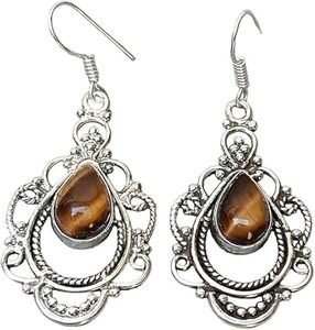 Pendiente de gota para mujer, pendientes Unisex de piedra preciosa de ojo de tigre Natural, joyería hecha a mano de compromiso, pendiente de Plata de Ley 925 - Product Image 1
