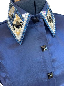 Chemise de spectacle rétro personnalisée Western Pleasure Blue Chemise de rail de reine de rodéo pour vêtements d'équitation pour femmes - Product Image 4
