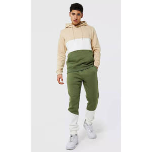 Conjunto de sudadera con capucha y pantalones de chándal de tela polar de algodón con bloque de Color para hombre de la mejor calidad - Product Image 1