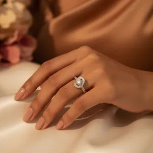 Bague de fiançailles pour femme en argent 925, pierre naturelle taille brillant ronde, motif floral, sertissage à griffes, style Art Palace classique - Product Image 2