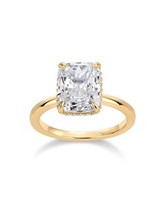 Bague de fiançailles de luxe PAVOI en tungstène plaqué or 14 carats avec zircone cubique carrée de 3,5 carats, design halo caché, sertissage à griffes pour femme - Product Image 1