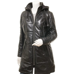 2026 New Custom Design High Quality Hooded <b>Long</b> Women <b>Leather</b> <b>Jackets</b> at Wholesale Price Women <b>Leather</b> <b>Jacket</b> With Front Zip - Product Image 3