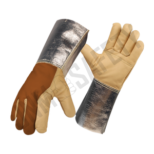 ถุงมืองานเชื่อมแบบ TIG ทำจากหนังวัวหุ้มข้อทำจากอะลูมิเนียมใช้ป้องกันความร้อนสูง - Product Image 3