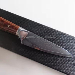 Cuchillo de Chef Hecho a Mano por Steel Craft International, Ambidiestro, Mango de Madera de Palisandro, Funda de Cuero, Hoja de 6-7.9 Pulgadas, Acabado Cepillado - Product Image 1