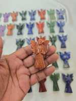 Tallado a mano Natural Negro Turmalina Ágata Cristal Ángel Feng Shui Amor Tema Piedra Escultura Recuerdos hechos a mano