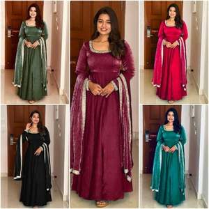 heavy <b>beautiful</b> designer green long flared Anarkali gown With Lace Work Dupatta Indian Ethnic Wear for Women and Girls - Product Image 2