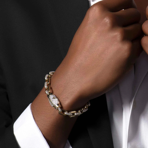 Pulsera de cadena de eslabones de diamante de oro amarillo moissanita de oro auténtico sólido pulsera de Hip Hop para joyería de moda de hombre - Product Image 4