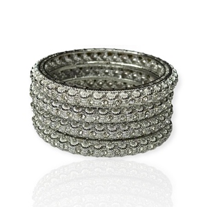 Viral <b>Silver</b> Plated Premium Pearl Pave <b>Bangle</b> Set Trendy Wedding Stackable Design Wholesale Bulk <b>for</b> Global Export - Product Image 3