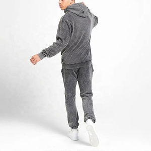 Personalizable Distressed Fleece Trajes de los hombres Conjuntos de los hombres Sudadera con capucha de algodón Serigrafía Logo desgastado Lavado Chándal - Product Image 3