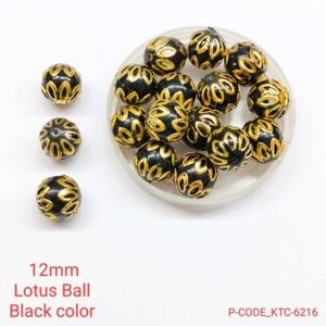Elegantes cuentas de vidrio de loto negro de 12mm con detalles dorados Suministros de joyería y artesanía Premium - Product Image 2