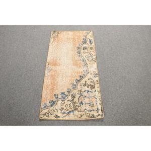 Tapis turc 1,6 x 3,3 pieds, petit tapis vintage, tapis patchwork marron et bleu - Product Image 1