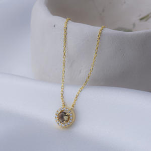 Collier pendentif de mariage en zircon brun de petite taille, fabrication artisanale turque, plaqué rhodium, argent sterling 925, vente en gros - Product Image 2