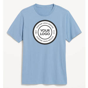 T-shirt pour homme en coton 100% uni bleu personnalisé avec logo OEM en gros - Product Image 2