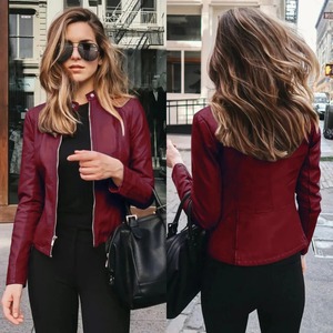 Chaqueta de cuero para mujer de otoño e invierno, chaqueta de cuero PU delgada de Color sólido a la moda para mujer, chaqueta, abrigo, Tops, 2017 - Product Image 6