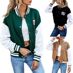 เสื้อแจ็คเก็ตเบสบอลผ้าซาตินแขนสั้นสำหรับผู้หญิง  บุด้วยผ้าฝ้าย  ปักโลโก้  สกรีนลาย - Product Image 6