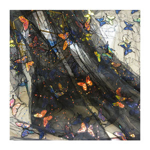 Tela de encaje de lentejuelas de <span class=keywords><strong>tul</strong></span> mariposa al por mayor tela de malla base negra tela <span class=keywords><strong>transparente</strong></span> para falda de niñas vestido de novia - Product Image 1