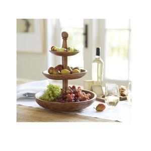 Soporte contemporáneo para tartas de madera de 3 niveles con superficie lisa y aspecto neutro, ideal para eventos de panadería modernos o cocinas elegantes - Product Image 1