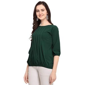 Shoryam Fashion – Haut plissé uni pour femme, élégant, à manches mi-longues, pour le bureau et le quotidien, en crêpe à séchage rapide - Product Image 5