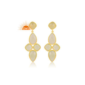 Venta caliente 925 plata esterlina 18K chapado en oro Prehnita Calcedonia piedra preciosa pendiente Demi joyería fina para mujer regalo para ella - Product Image 4