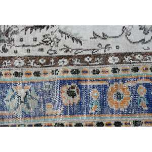 Classique Bleu Beige 2.4 X 2.4ft Vintage Tapis Turc À La Main Patchwork Conception Laine Bambou Soie Latex pour Salon Couloir Rectangle - Product Image 5