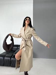 Manteau Trench Décontracté Élégant Beige en Polyester/Coton, Manches Longues, Col Chemise, Ceinturé, Réversible, Coupe-Vent, Idéal pour l'Automne - Product Image 5