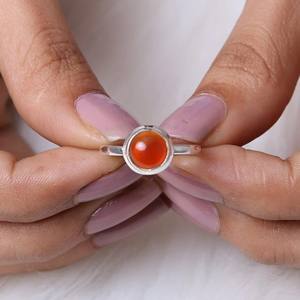 Genuino 10mm naranja cornalina piedra preciosa minimalista estilo Simple delicado sólido 925 anillo de plata esterlina bisel ajuste fiesta clásica - Product Image 4