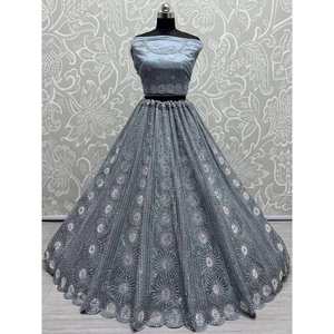 Designer Lehenga Choli with Stunning Grey Sequins <b>Net</b> and <b>Dupatta</b> for Wedding Apparel - Product Image 3