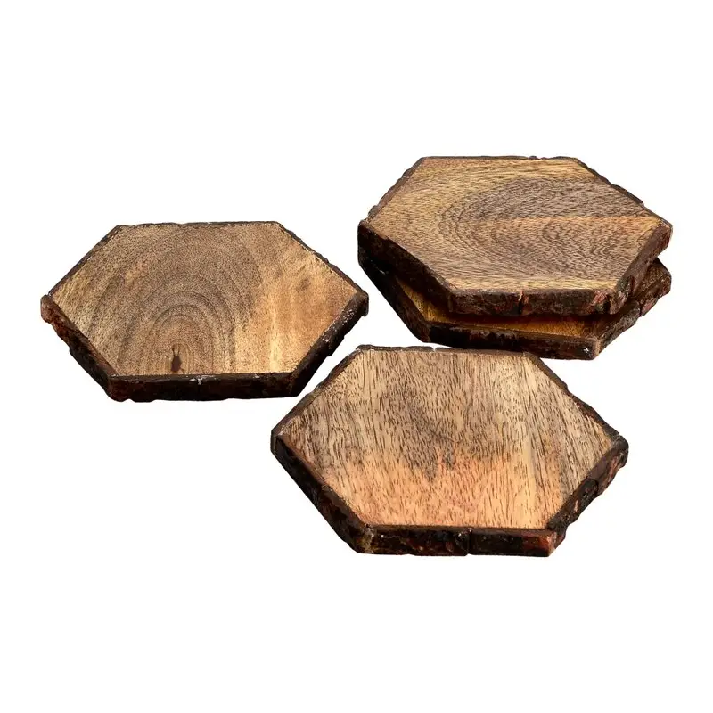ホームテーブル用の木の樹皮とマンゴー木製ラウンドコースターは卸売コストのための自然な色のティーカップコースターを飾る