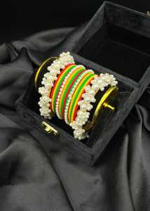 Ensemble de bracelets de mariée indiens pour femmes, en alliage de cuivre plaqué argent, bracelets en perles pour mariage, Dulhan Chuda - Product Image 4