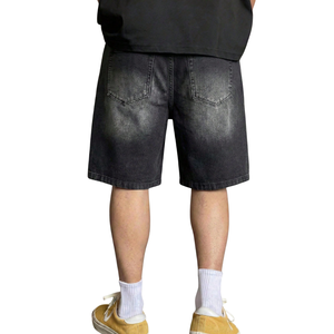 Pantalones Cortos de Mezclilla Negros para Hombre, Transpirables, Lavados, Casuales, Hasta la Rodilla, Estilo Vintage, Streetwear, Verano, Algodón, Cinco Bolsillos, Corte Holgado, a la Moda - Product Image 2