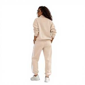 <b>Women's</b> Casual 2-<b>Piece</b> Tracksuit Set Solid Color Long Sleeve Zip-Up Top Side Stripe Sweatpants Full Length Regular Fit Winter - Product Image 5
