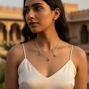 Daily Wear Women's Silver Gemstone <b>Beaded</b> <b>Necklace</b> <b>Fashionable</b> Daily Jewelry - Product Image 2