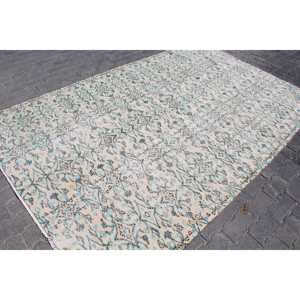 Alfombra Turca de 5.7x8.8 pies, Alfombra Grande Vintage, Alfombra de Lana con Diseño Floral Azul y Blanco - Product Image 3