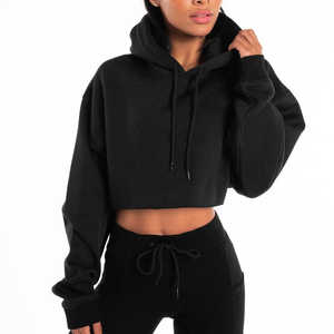 Dernière mode 100% coton à manches longues Crop Top à capuche pour les femmes Logo personnalisé imprimé manteau à capuche de haute qualité avec motif solide - Product Image 1