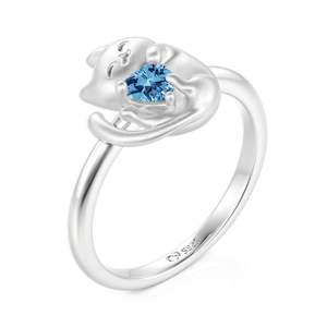 Anillo de Gato Elegante Jeulia con Piedra Azul en Forma de Corazón en Oro Rosa - Product Image 3