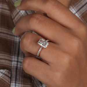 <b>Unique</b> design Engagement <b>Ring</b> Radiant Cut Lab Grown Diamond, Pave Wedding <b>Ring</b>, Handmade Jewellery,Anniversary And Birthday Gift - Product Image 3