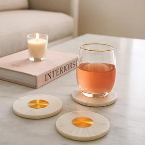 ชุดจานรองแก้วหินอ่อนสีขาวหรูหราทันสมัย คุณภาพสูง ดีไซน์หินทำมือ ผิวมันวาว ตกแต่งด้วยทองเหลืองอย่างสวยงาม ปรับแต่งได้ - Product Image 2