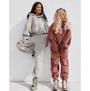 Ensemble de salle de sport 2 pièces à motif uni personnalisé pour femmes sweat-shirt et sweat-shirt d'entraînement pour vêtements de sport - Product Image 1