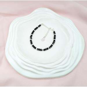 925 Sterling Silver Fine <b>Charm</b> Bracelet with Black Spinel Elegant Black Spinel <b>Bangle</b> - Product Image 5