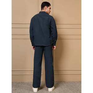 Navy Blue Cotton Kurta With Pant <b>Men</b> Co-ord Set - Product Image 4