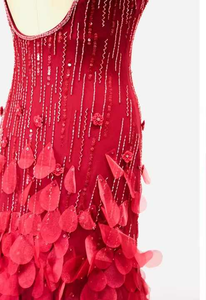 Vestido de noche de seda con lentejuelas florales rojo oscuro elegante vestido de novia de mujer a la venta - Product Image 5