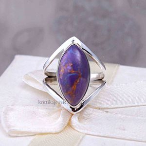 Anillo de piedras preciosas turquesa púrpura de Plata de Ley 925 de alta calidad hecho a mano boda compromiso fiesta joyería regalo bisel ajuste - Product Image 3