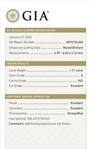 B2B เก็บสายสำหรับ Gia ได้รับการรับรอง1.11 CT เพชรกลมสีขาวเพชรหลวม g Color FL flow ความบริสุทธิ์ผ่านการเจียระไนแบบพิเศษ - Product Image 3
