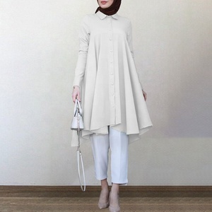 Blusa de Otoño de mujer asimétrica Vintage personalizada blusa de cuello vuelto plisada musulmana de manga larga para mujer turca - Product Image 5