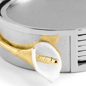 ชุดจานรองแก้วสีเงินสุดหรูพร้อมดีไซน์สุดหรูที่รองแก้วโลหะหรูหราดีไซน์ Calla Lily สีทองสำหรับใช้ในบ้านสำนักงานและเป็นของขวัญ - Product Image 3